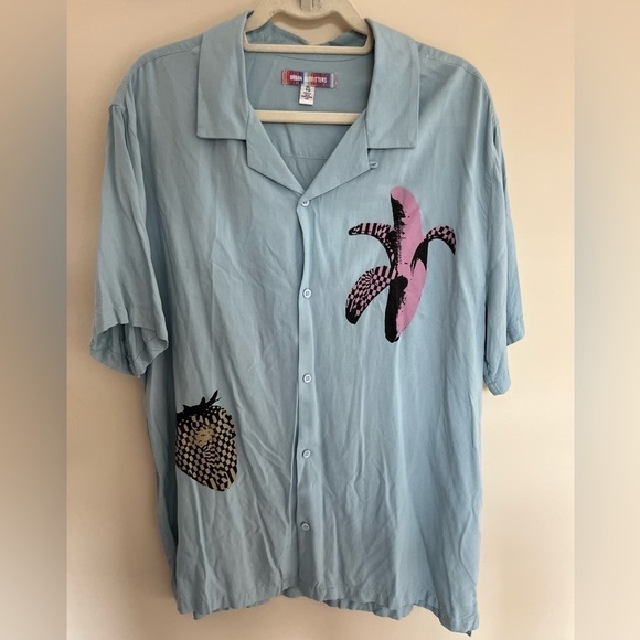 Urban Outfitters Pop Art Graphic Camp Button Up Shirt Blue XL - Picture 1 of 9